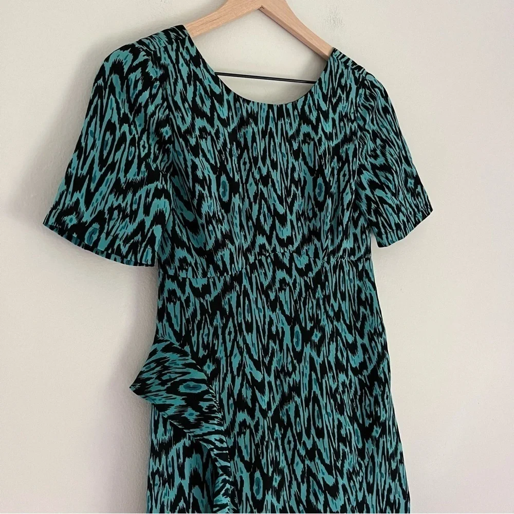 NWT Nanette Lepore‎ Silk Ruffle Women’s Chloe Dress in Blue and Black Size 0
